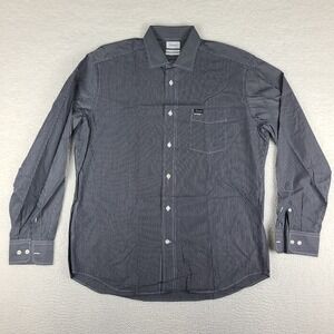 Faconnable Shirt Mens Large Dark Gray White Classique Deauville‎ Dress Button Up